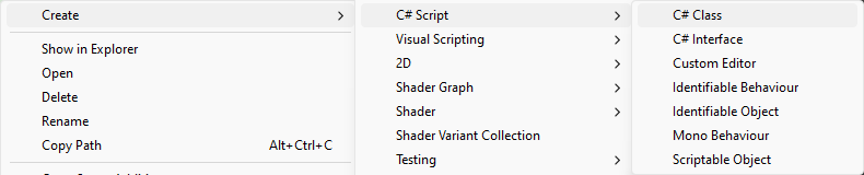Default Create C# Script Menu